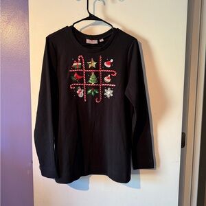 Quacker Factory Black Holiday Long Sleeve Waffle Top Size Large